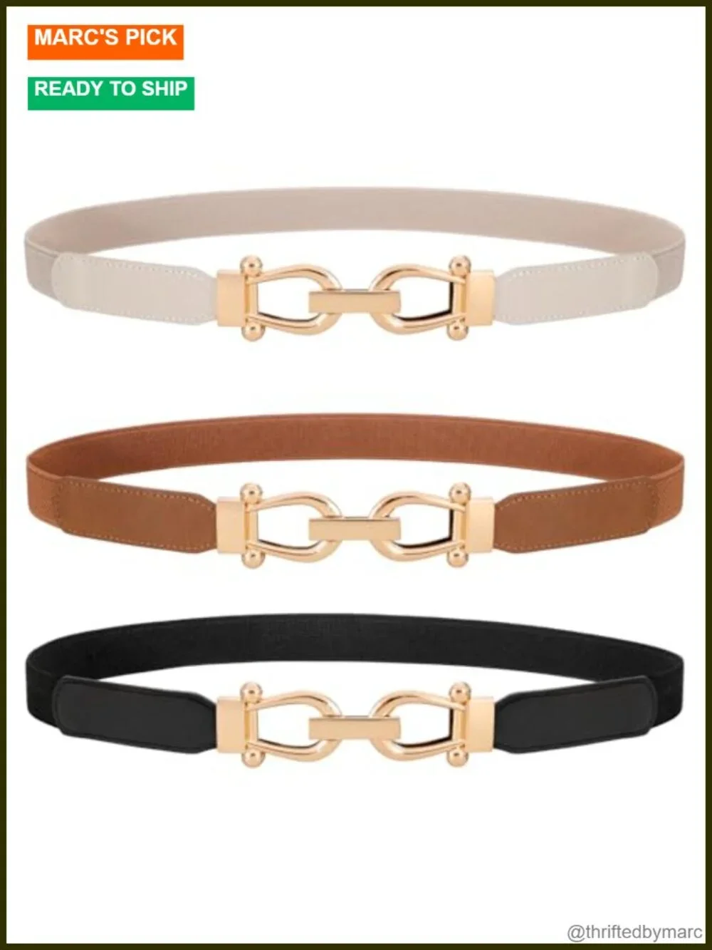 3 Pack Skinny Stretchy Belt with Gold Buckle for Jeans Dress
